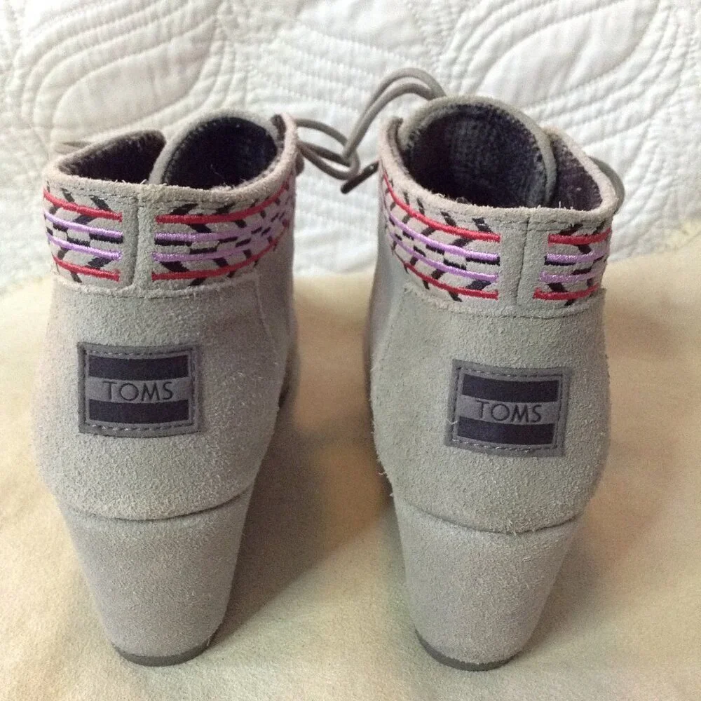 Tom's Grey Suede Wedge Boots, 